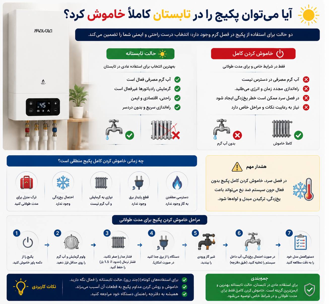 آیا می توان پکیج را در تابستان کاملا خاموش کرد؟